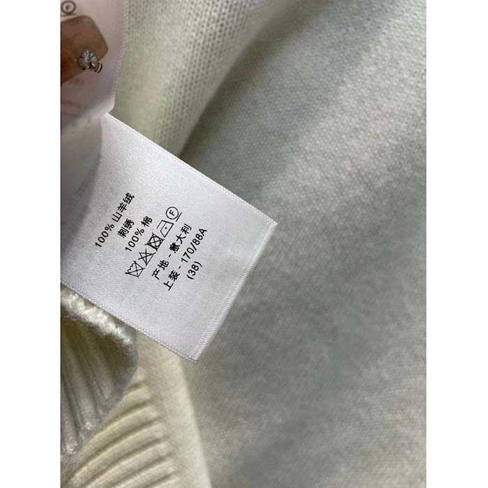 Dior Women CD Embroidered Sweater White Cashmere Knit Multicolor Tarot La Roue De La Fortune