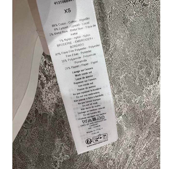 Dior Women CD Embroidered T-Shirt White Cotton Jersey Gold-Tone Signature