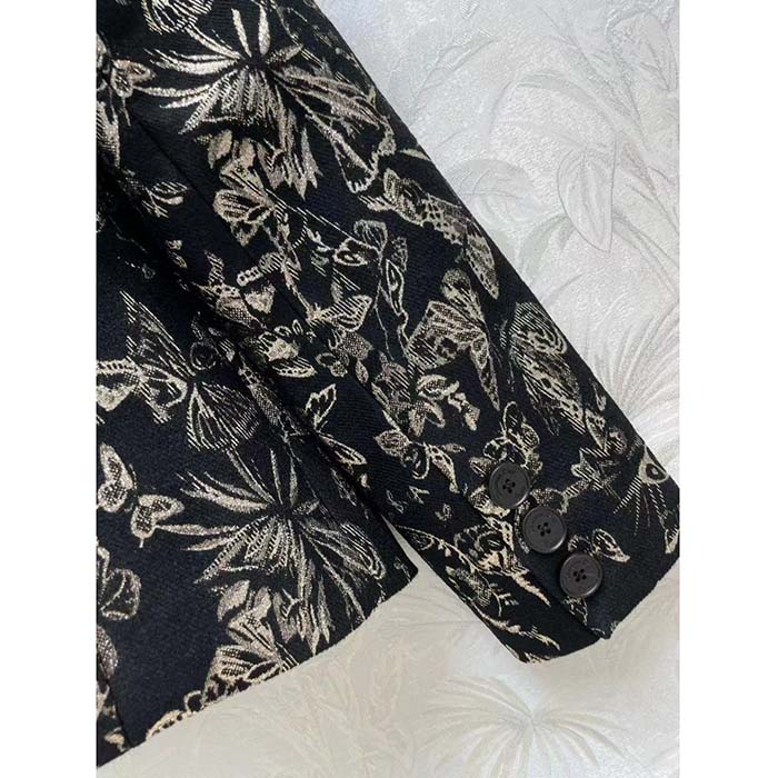Dior Women CD Fitted Jacket Black Technical Jacquard Gold-Tone Allover Butterfly Motif
