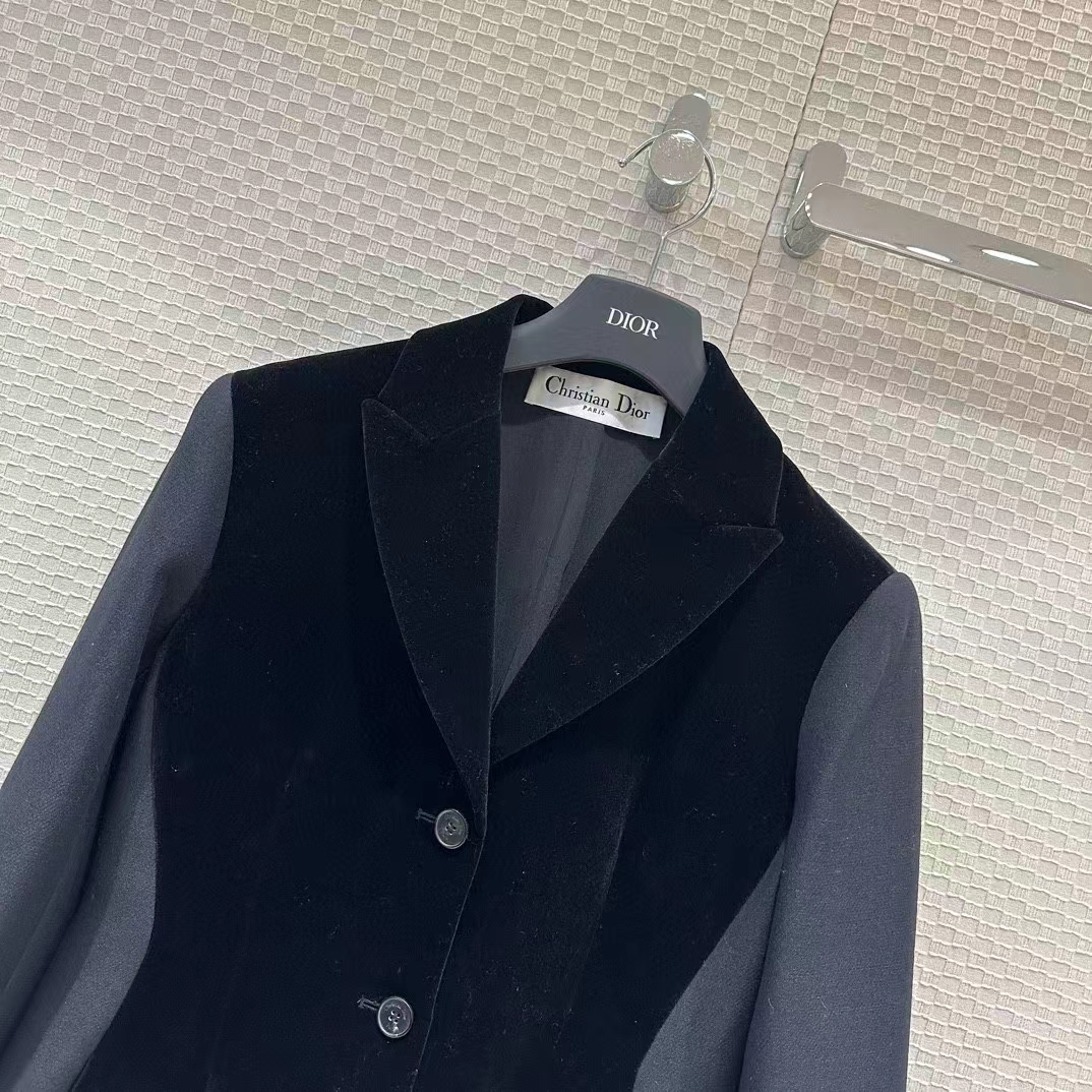 Dior Women CD Fitted Jacket Black Velvet-Effect Wool Silk
