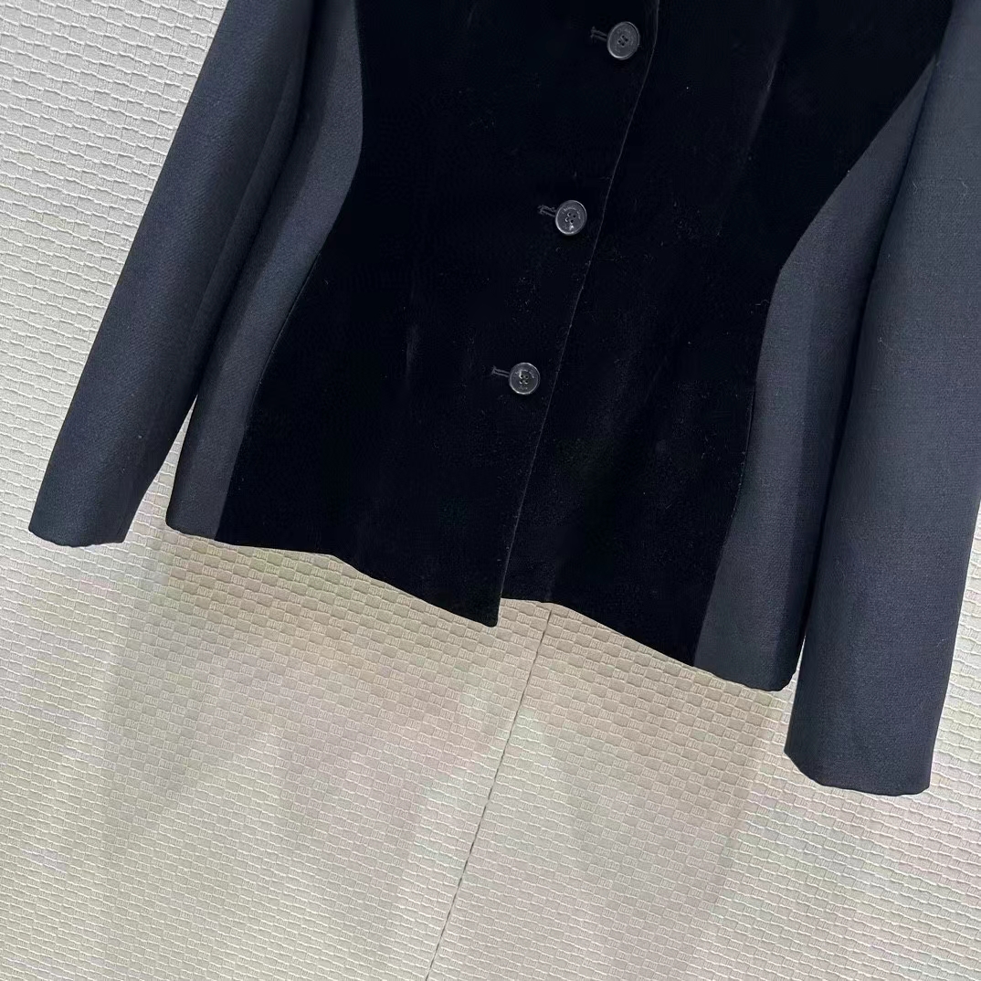 Dior Women CD Fitted Jacket Black Velvet-Effect Wool Silk