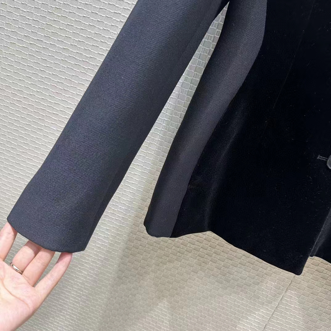 Dior Women CD Fitted Jacket Black Velvet-Effect Wool Silk