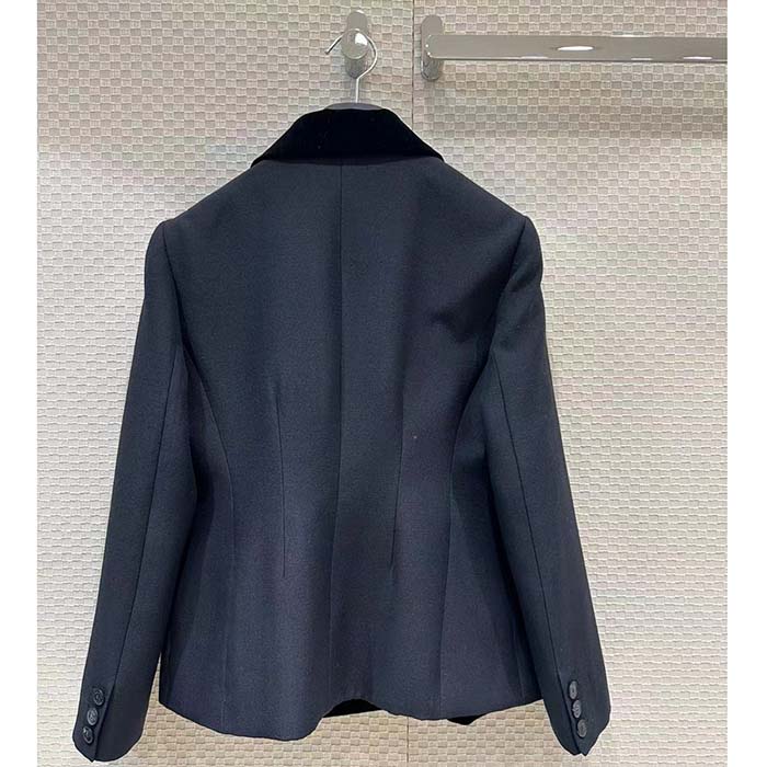 Dior Women CD Fitted Jacket Black Velvet-Effect Wool Silk