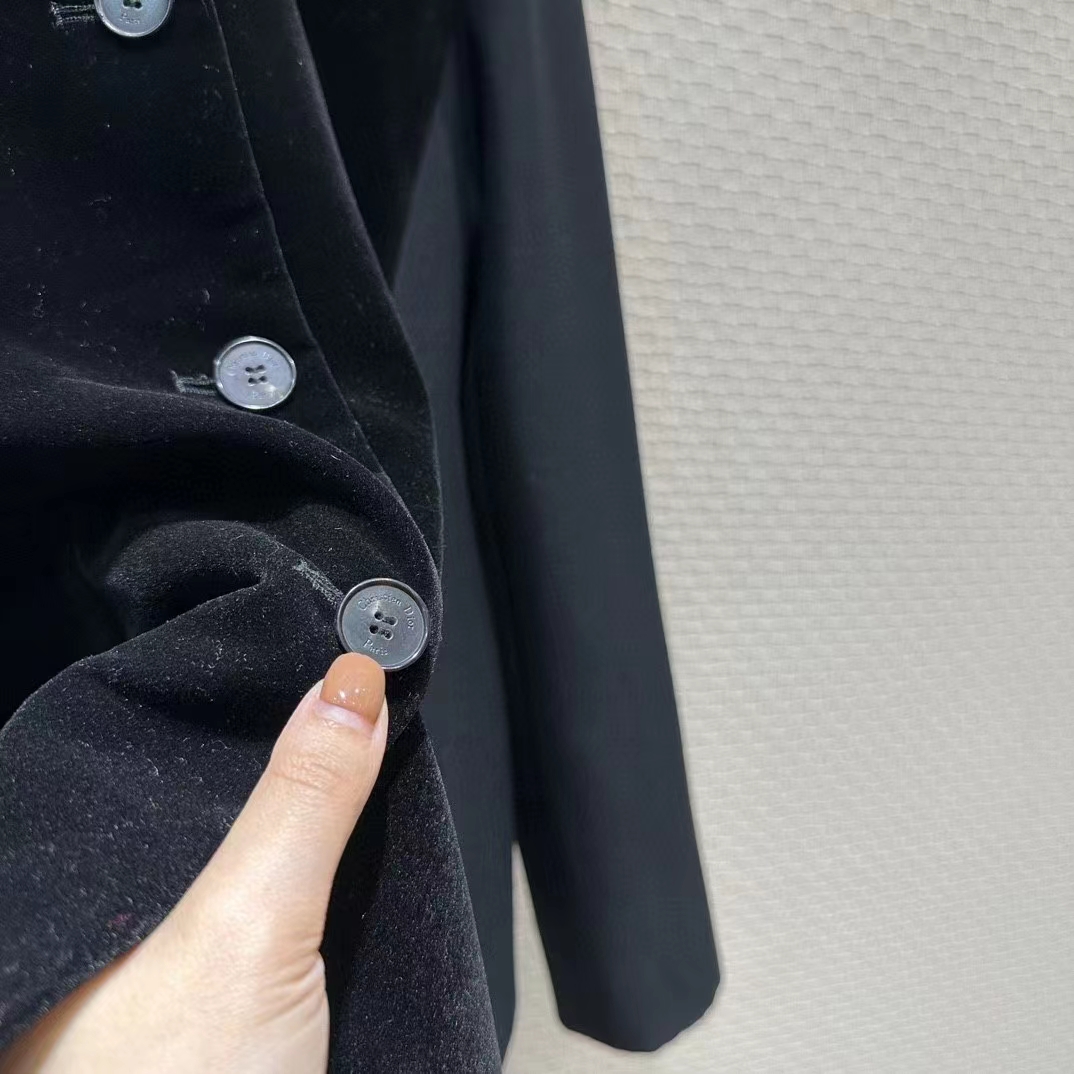 Dior Women CD Fitted Jacket Black Velvet-Effect Wool Silk