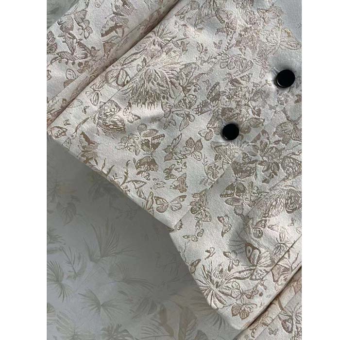 Dior Women CD Fitted Jacket White Technical Jacquard Gold-Tone Allover Butterfly Motif