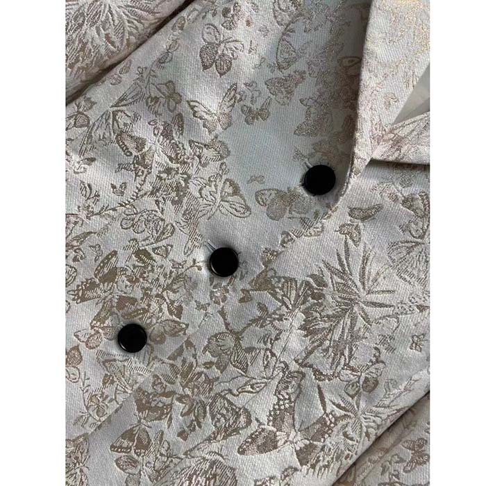 Dior Women CD Fitted Jacket White Technical Jacquard Gold-Tone Allover Butterfly Motif