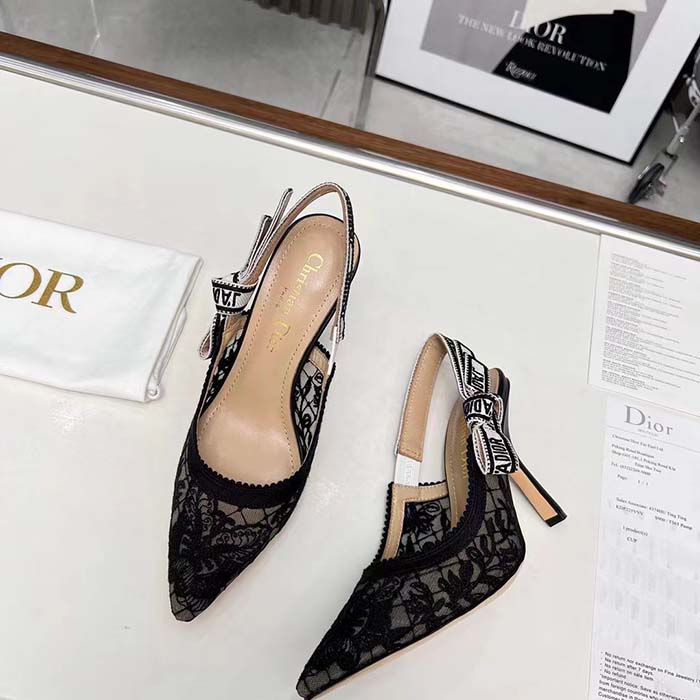 Dior Women CD J’Adior Slingback Pump Transparent Mesh Embroidered Black Butterfly Motif