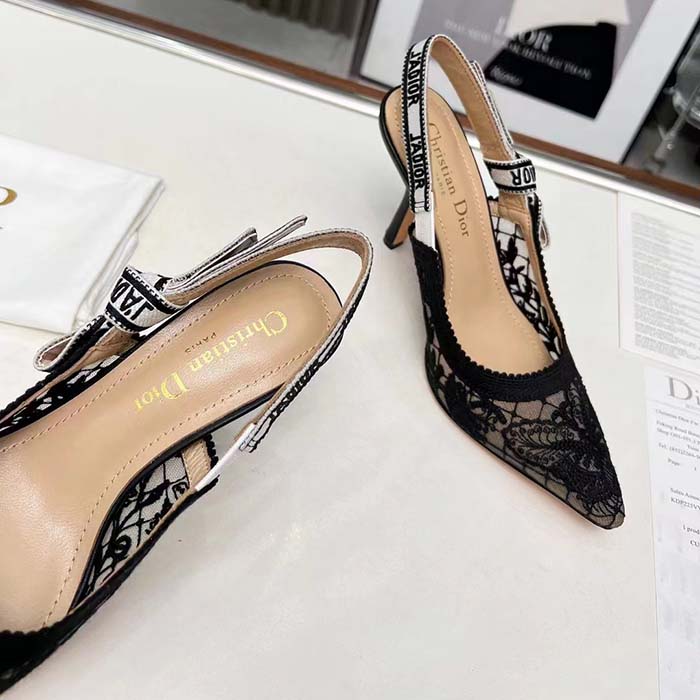 Dior Women CD J’Adior Slingback Pump Transparent Mesh Embroidered Black Butterfly Motif
