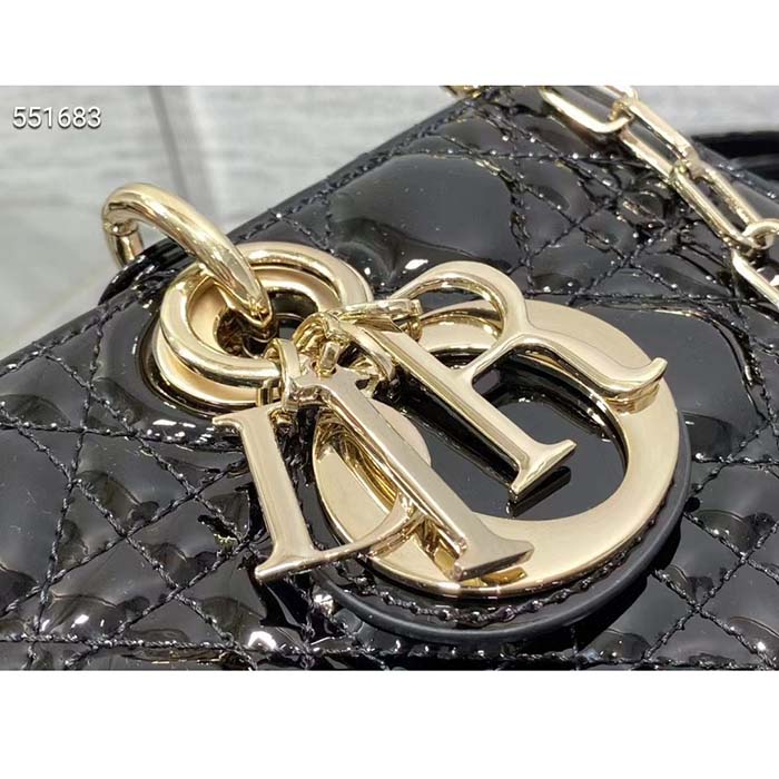 Dior Women CD Medium Lady D-Joy Bag Black Patent Cannage Calfskin