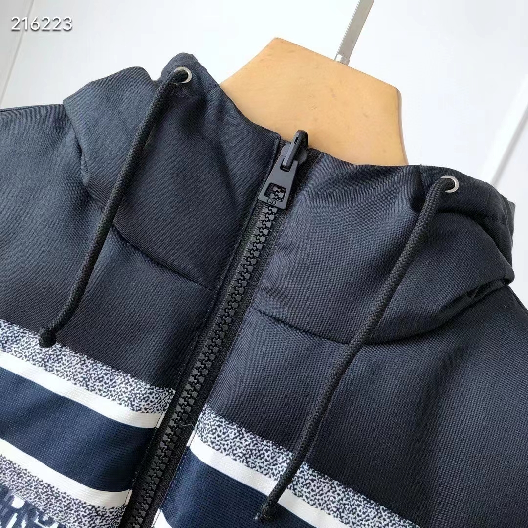 Dior Women CD Reversible Long Puffer Jacket Blue Ecru Dior Oblique Quilted Technical Taffeta