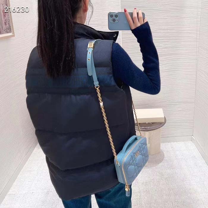 Dior Women CD Reversible Puffer Vest Blue Ecru Dior Oblique Quilted Technical Taffeta