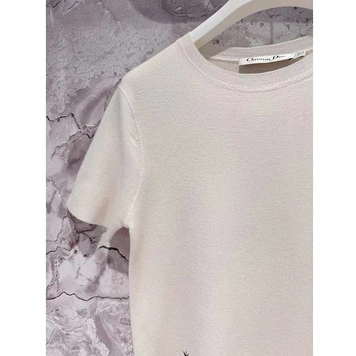 Dior Women CD Short-Sleeved Sweater Ecru Cashmere Silk Knit