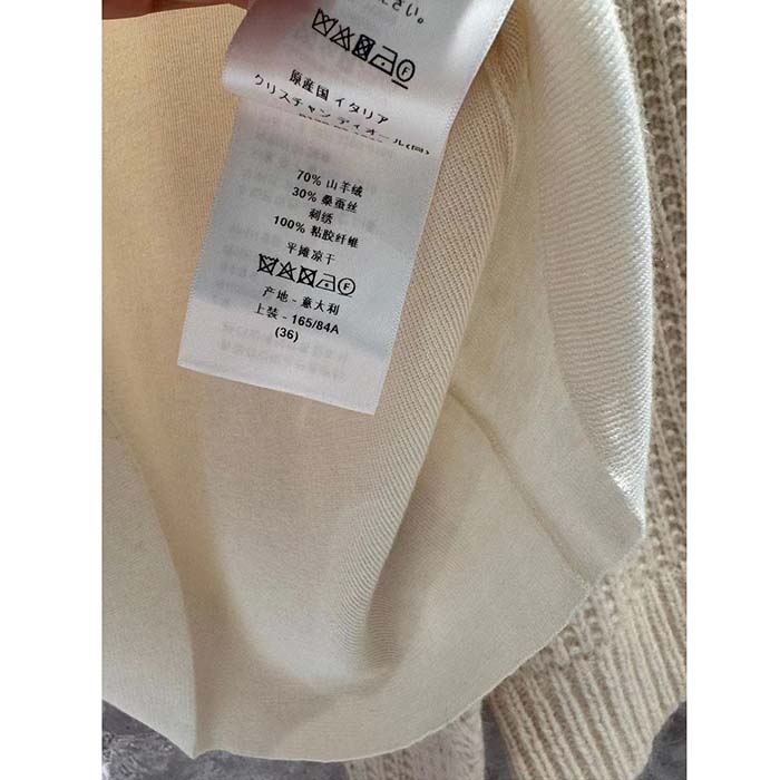 Dior Women CD Short-Sleeved Sweater Ecru Cashmere Silk Knit