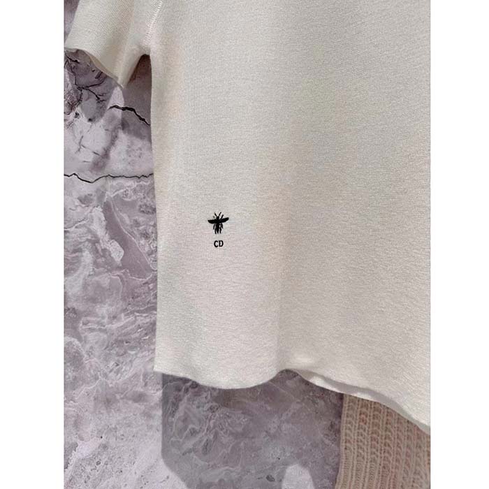 Dior Women CD Short-Sleeved Sweater Ecru Cashmere Silk Knit