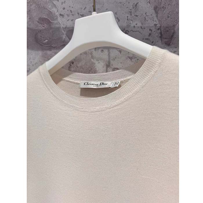 Dior Women CD Short-Sleeved Sweater Ecru Cashmere Silk Knit