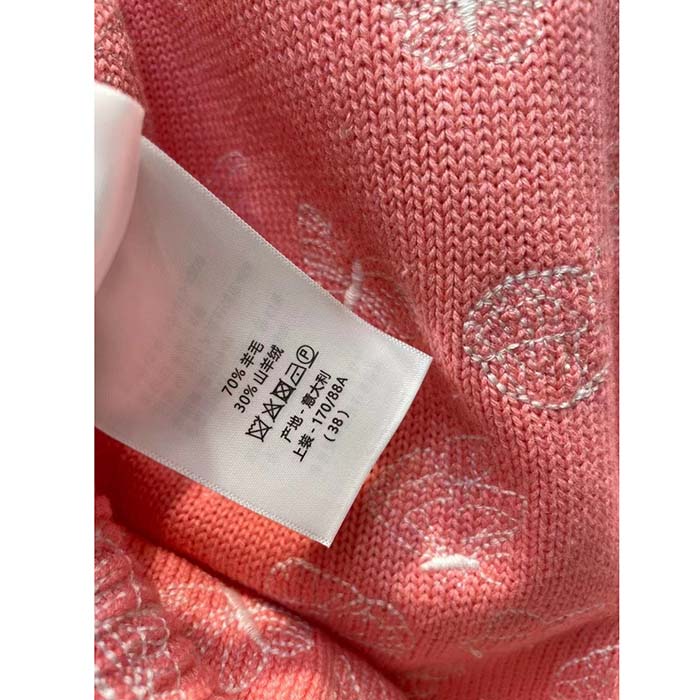 Dior Women CD Short-Sleeved Sweater Pink Wool Cashmere Knit Gradient Butterflies Motif