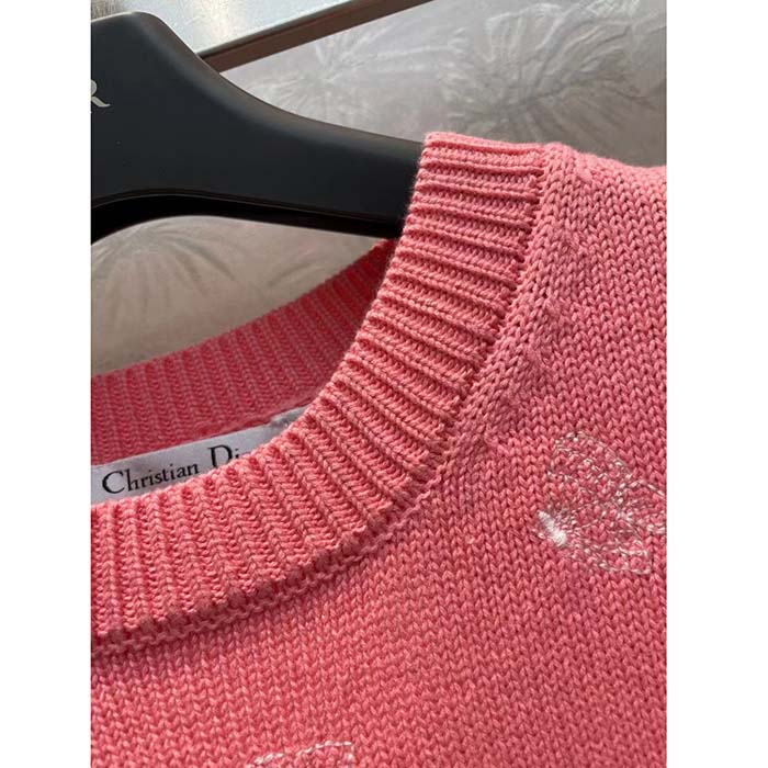 Dior Women CD Short-Sleeved Sweater Pink Wool Cashmere Knit Gradient Butterflies Motif