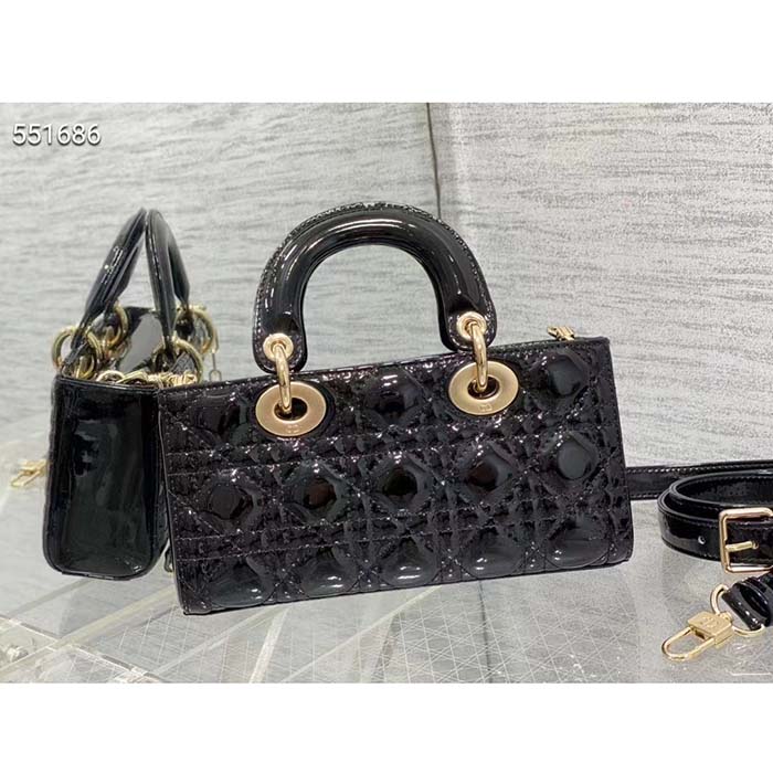 Dior Women CD Small Lady D-Joy Bag Black Patent Cannage Calfskin