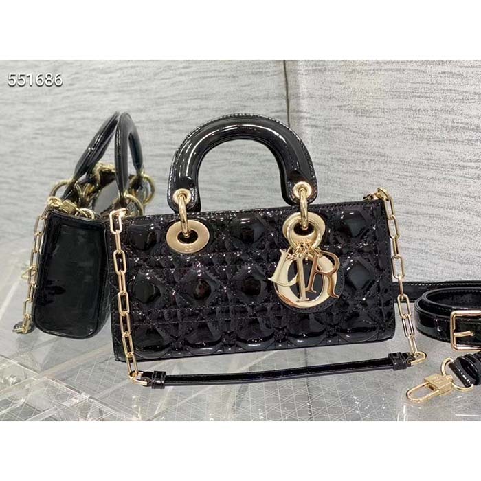 Dior Women CD Small Lady D-Joy Bag Black Patent Cannage Calfskin