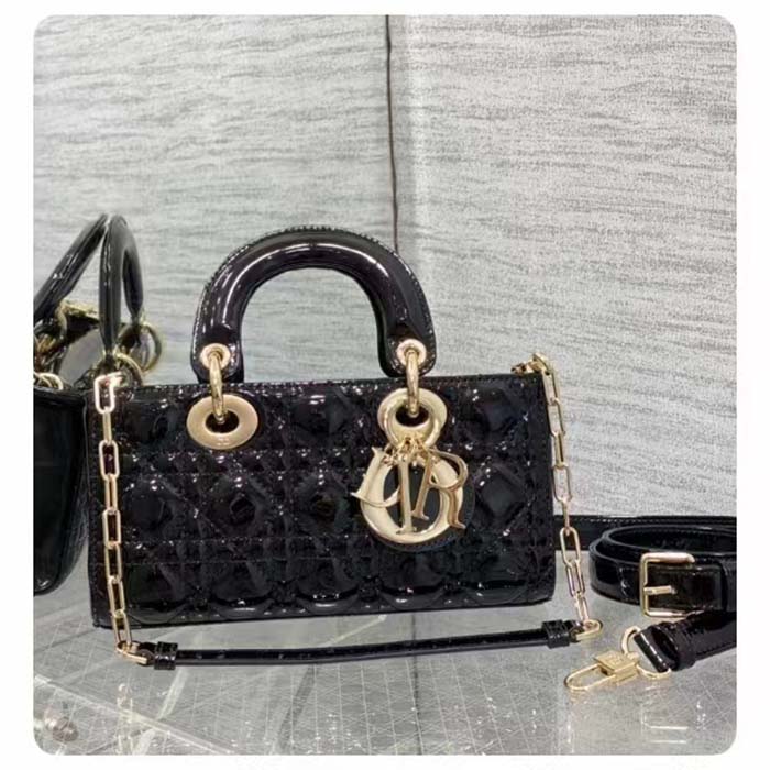 Dior Women CD Small Lady D-Joy Bag Black Patent Cannage Calfskin