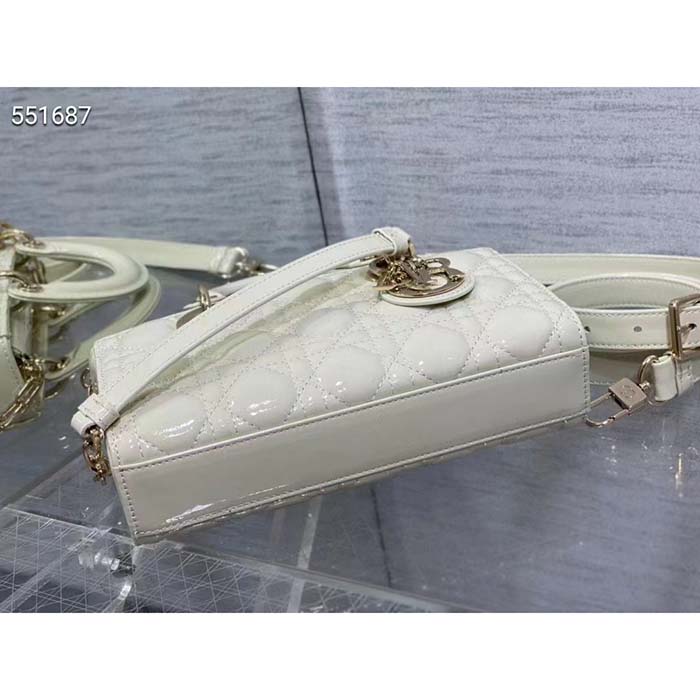 Dior Women CD Small Lady D-Joy Bag Latte Patent Cannage Calfskin