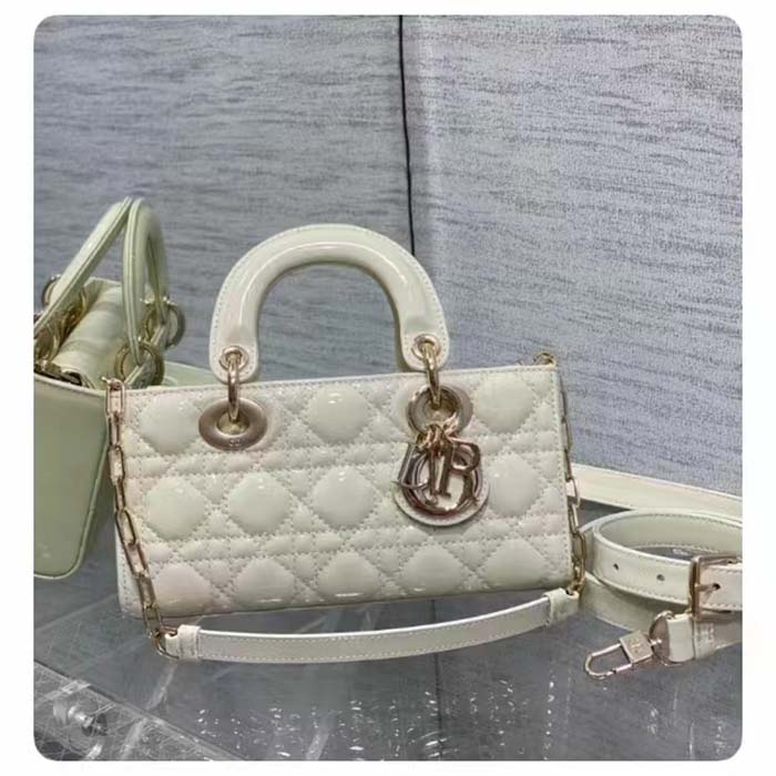 Dior Women CD Small Lady D-Joy Bag Latte Patent Cannage Calfskin