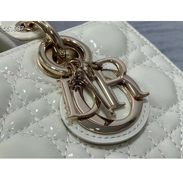 Dior Women CD Small Lady D-Joy Bag Latte Patent Cannage Calfskin