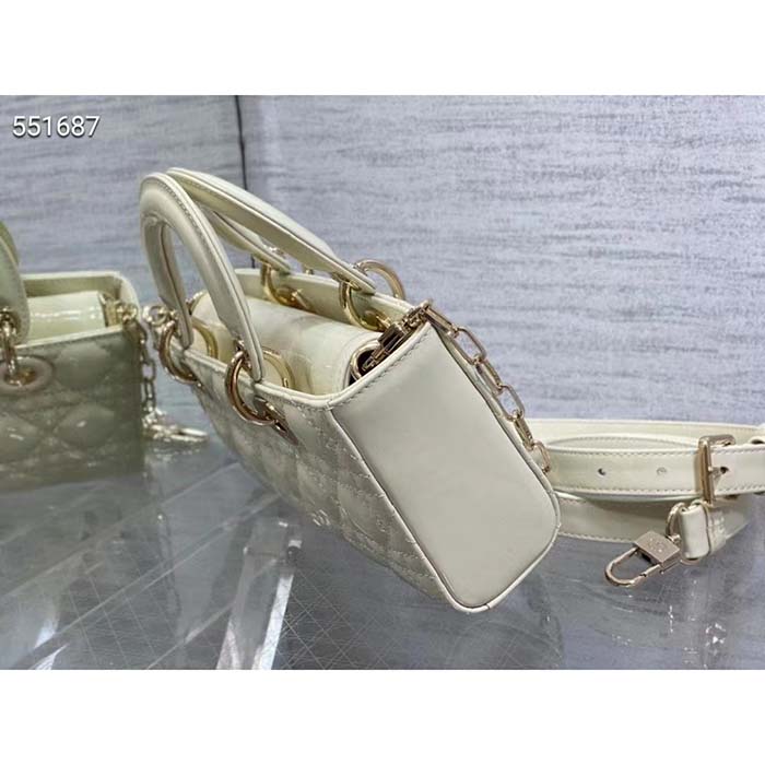 Dior Women CD Small Lady D-Joy Bag Latte Patent Cannage Calfskin
