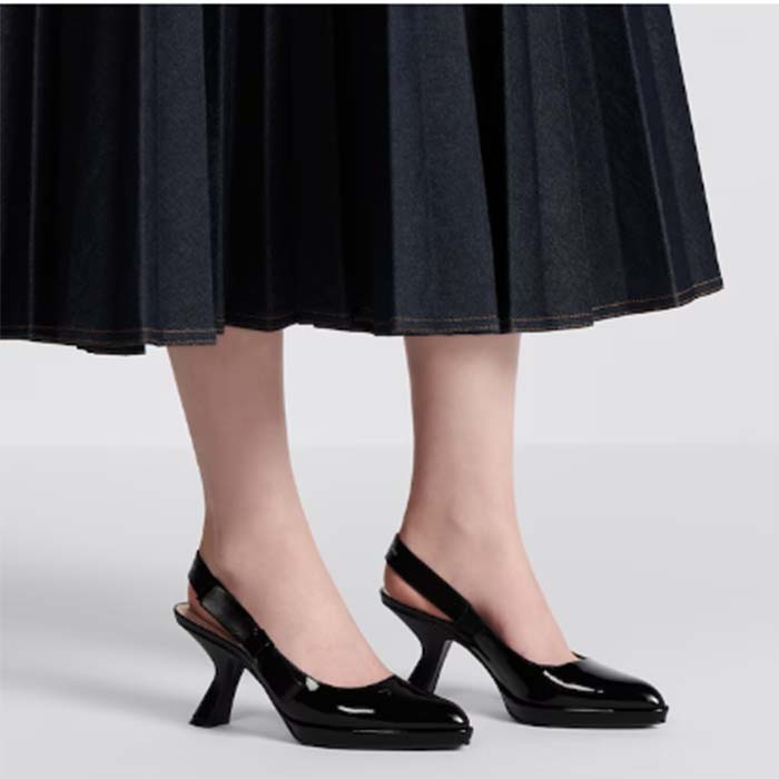 Dior Women CD Sweet-D Slingback Pump Black Patent Calfskin Shiny Calfskin