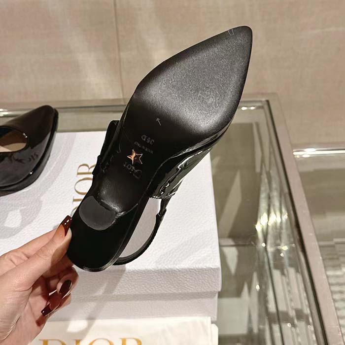 Dior Women CD Sweet-D Slingback Pump Black Patent Calfskin Shiny Calfskin