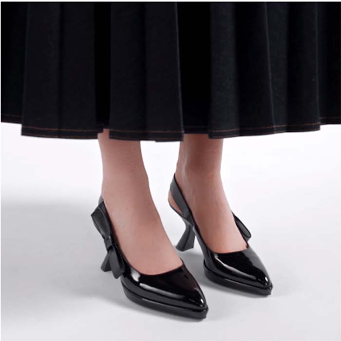 Dior Women CD Sweet-D Slingback Pump Black Patent Calfskin Shiny Calfskin