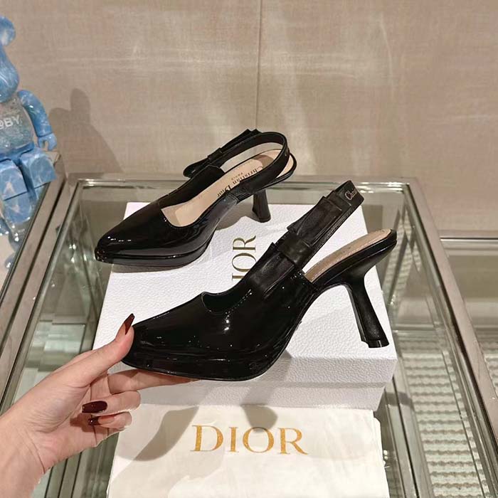 Dior Women CD Sweet-D Slingback Pump Black Patent Calfskin Shiny Calfskin
