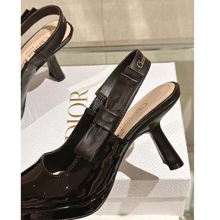 Dior Women CD Sweet-D Slingback Pump Black Patent Calfskin Shiny Calfskin