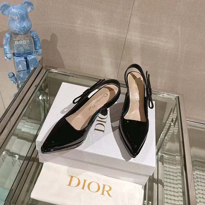 Dior Women CD Sweet-D Slingback Pump Black Patent Calfskin Shiny Calfskin