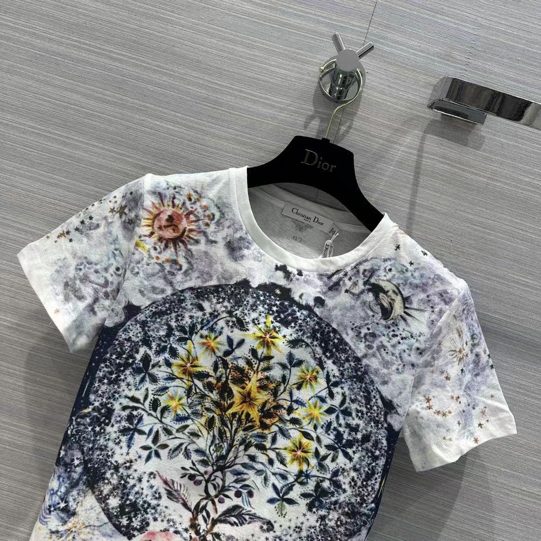 Dior Men CD T-Shirt White Cotton Jersey Multicolor Tarot L’Étoile Motif