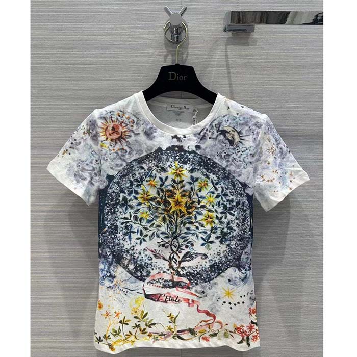 Dior Men CD T-Shirt White Cotton Jersey Multicolor Tarot L’Étoile Motif
