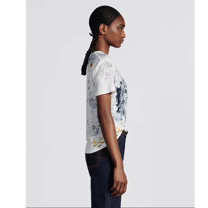 Dior Women CD T-Shirt White Cotton Jersey Multicolor Tarot L’Étoile Motif