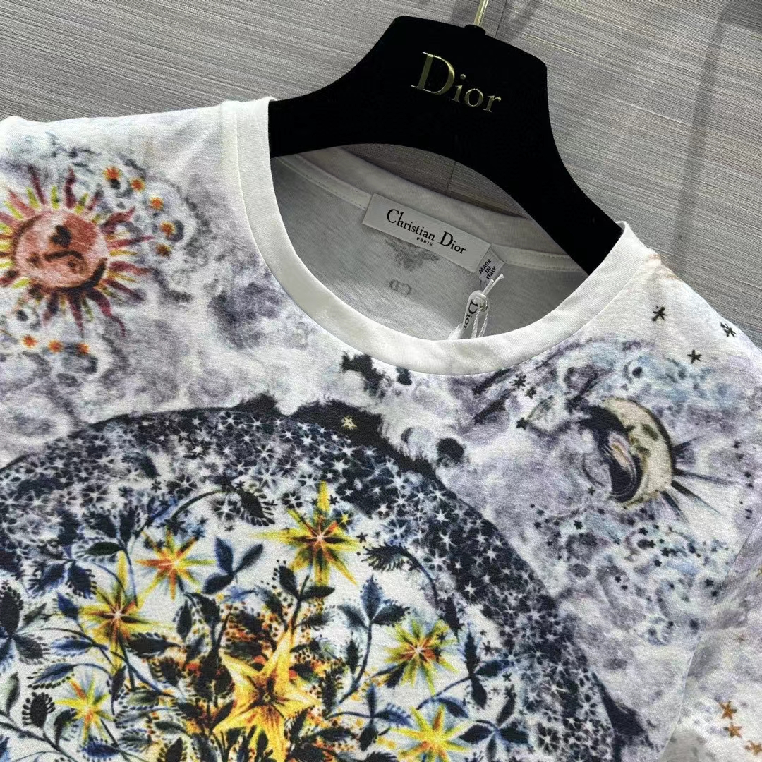 Dior Men CD T-Shirt White Cotton Jersey Multicolor Tarot L’Étoile Motif