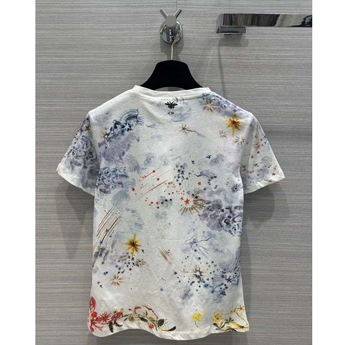 Dior Men CD T-Shirt White Cotton Jersey Multicolor Tarot L’Étoile Motif