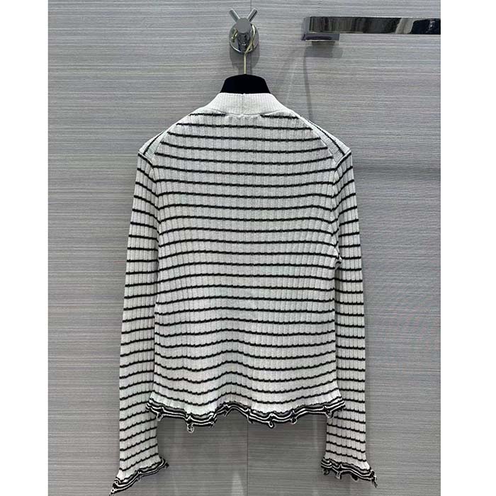 Dior Women CD Twin Set Knitwear Sweater White Black Linen Cashmere Silk Ribbed Knit