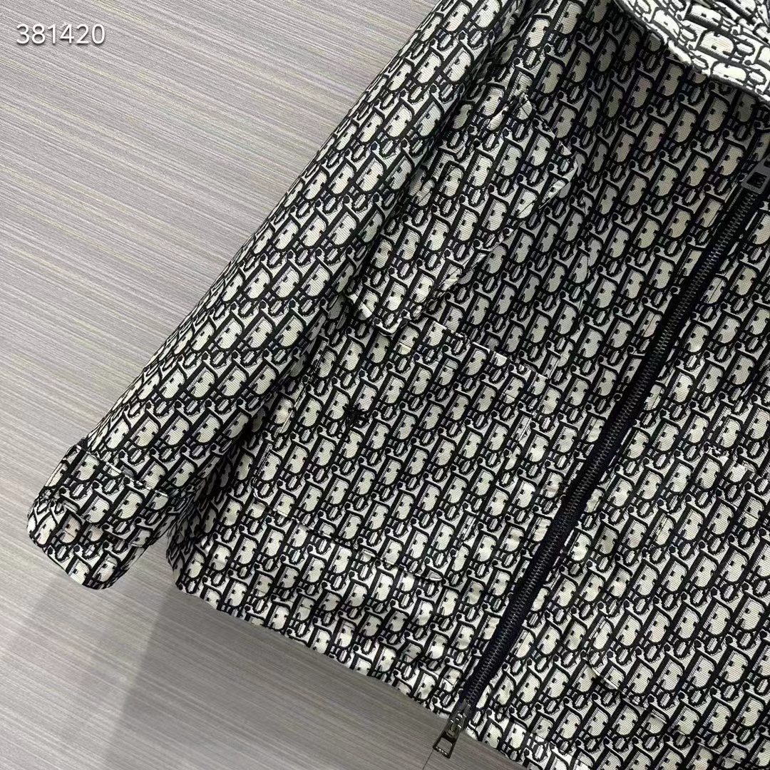 Dior Men CD Waterproof Hooded Jacket Blue Technical Taffeta Jacquard Dior Oblique Motif