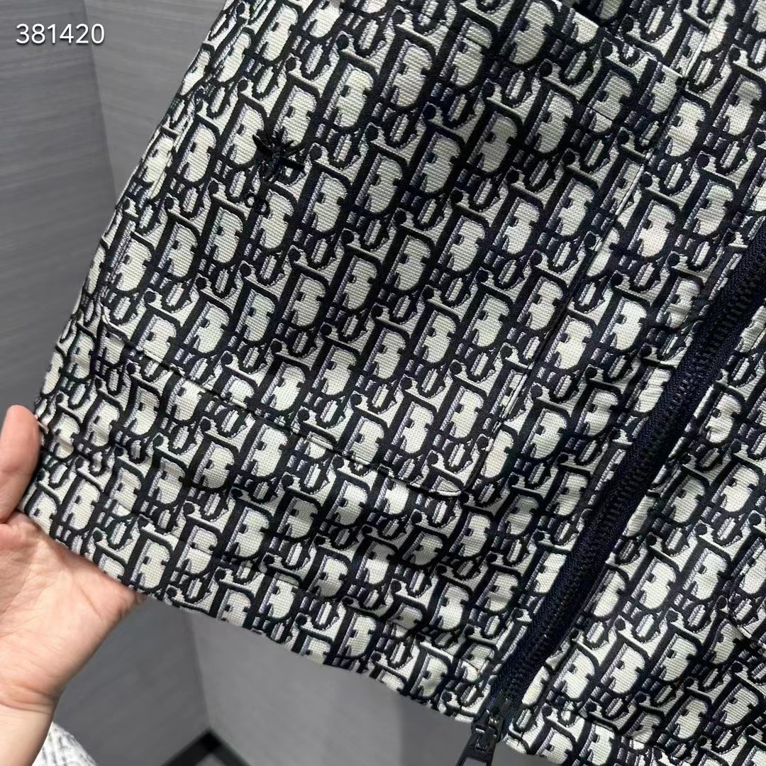 Dior Men CD Waterproof Hooded Jacket Blue Technical Taffeta Jacquard Dior Oblique Motif