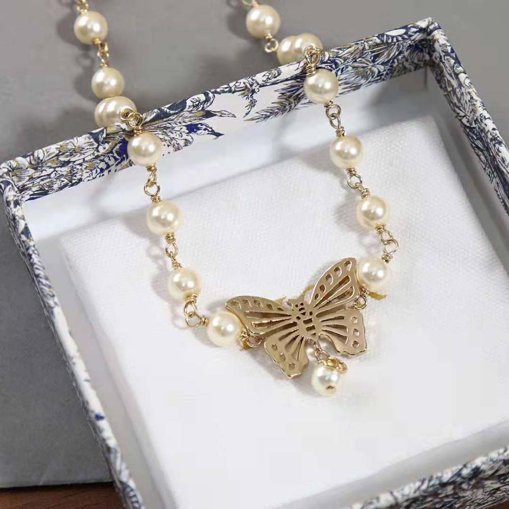 Dior Women Métamorphose Choker Gold-Finish Metal and White Resin Pearls