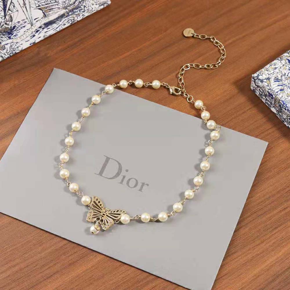 Dior Women Métamorphose Choker Gold-Finish Metal and White Resin Pearls