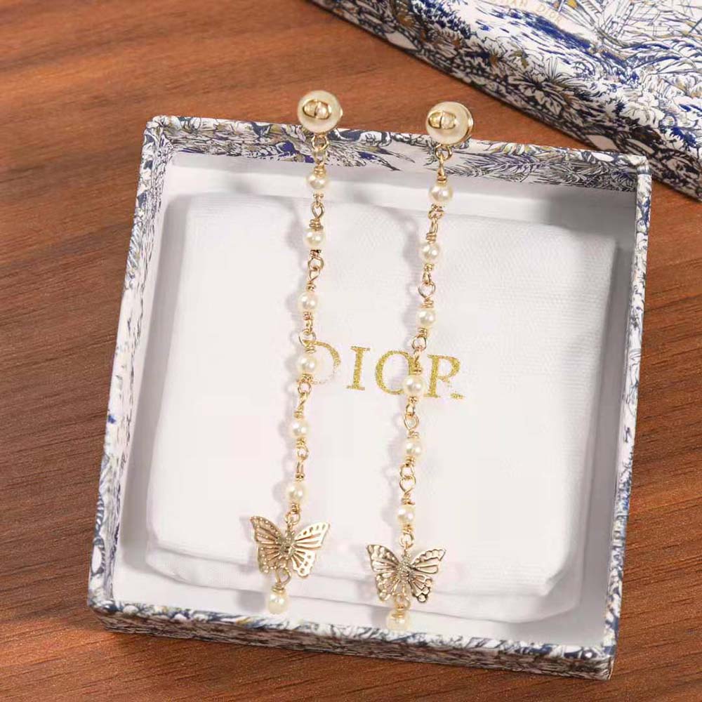 Dior Women Métamorphose Earrings Gold-Finish Metal and White Resin Pearls
