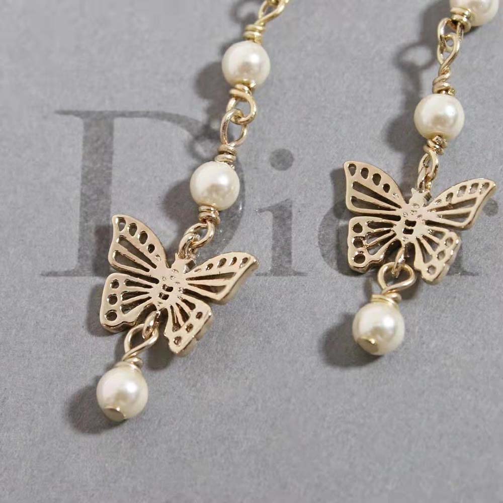 Dior Women Métamorphose Earrings Gold-Finish Metal and White Resin Pearls