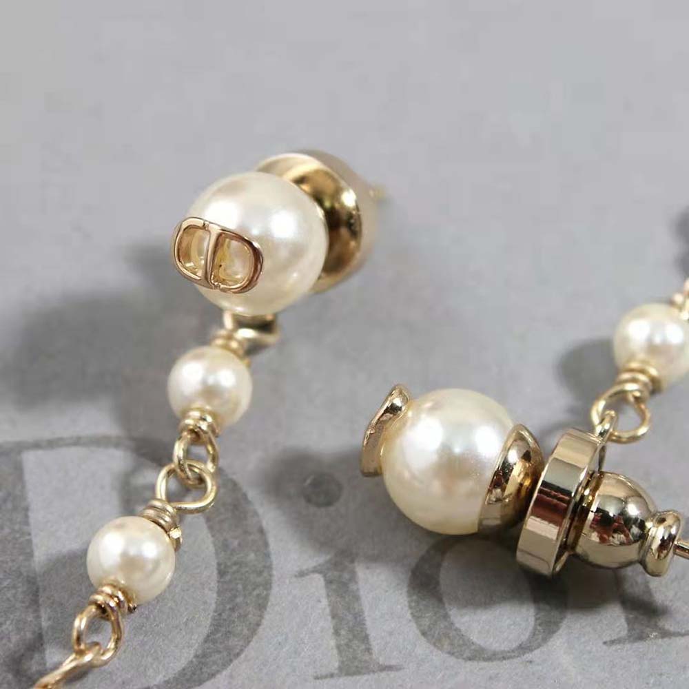 Dior Women Métamorphose Earrings Gold-Finish Metal and White Resin Pearls