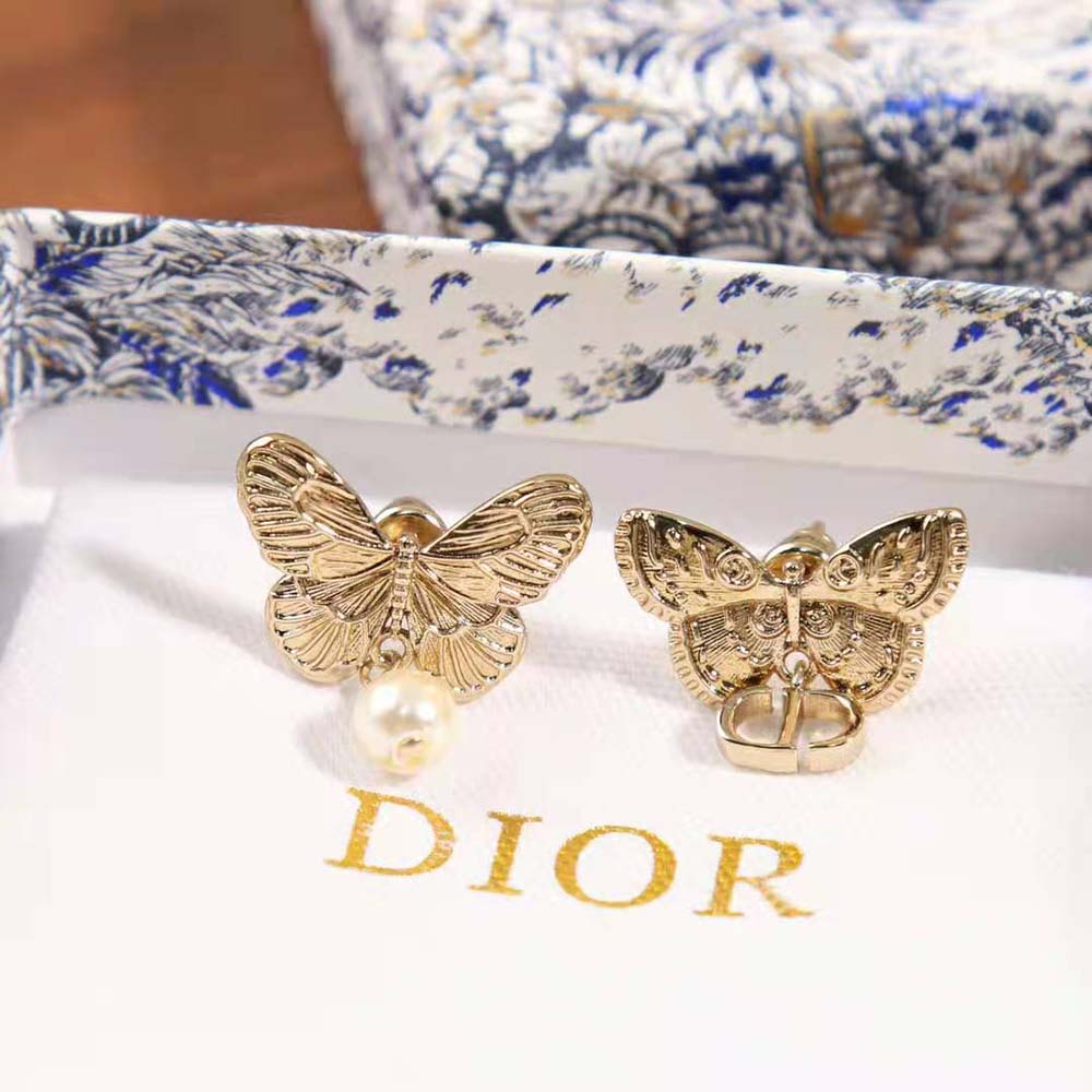 Dior Women Métamorphose Earrings Matte Gold-Finish Metal with White Resin Pearl