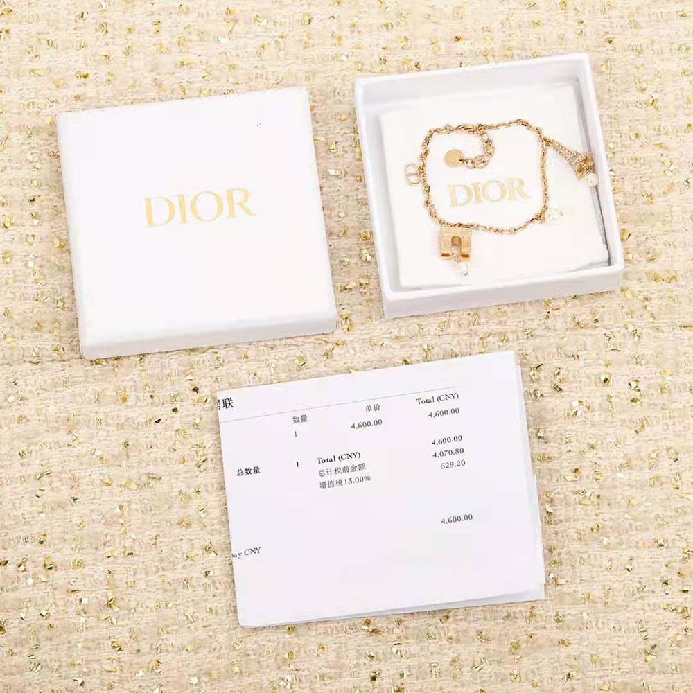 Dior Women Plan De Paris Bracelet Gold-Finish Metal and White Resin Pearls
