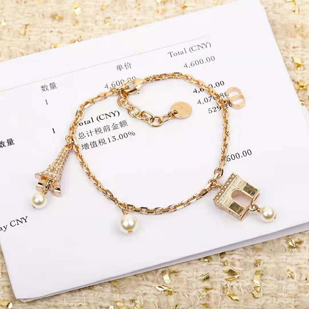 Dior Women Plan De Paris Bracelet Gold-Finish Metal and White Resin Pearls
